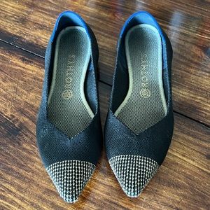 ROTHYS Womens Retired Licorice Point Toe Washable Flats Shoes Size 11 Black Gold